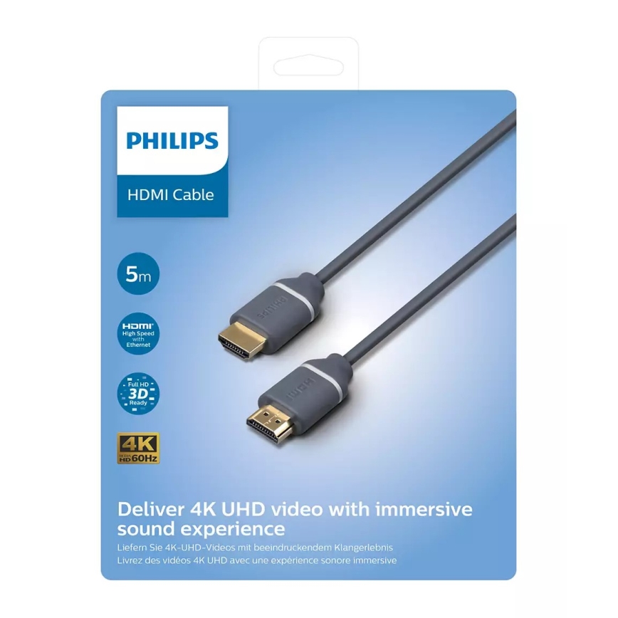 Philips SWV5650G/00 - Cabo HDMI com Ethernet, HDMI 2.0 A conector 5m cinzento