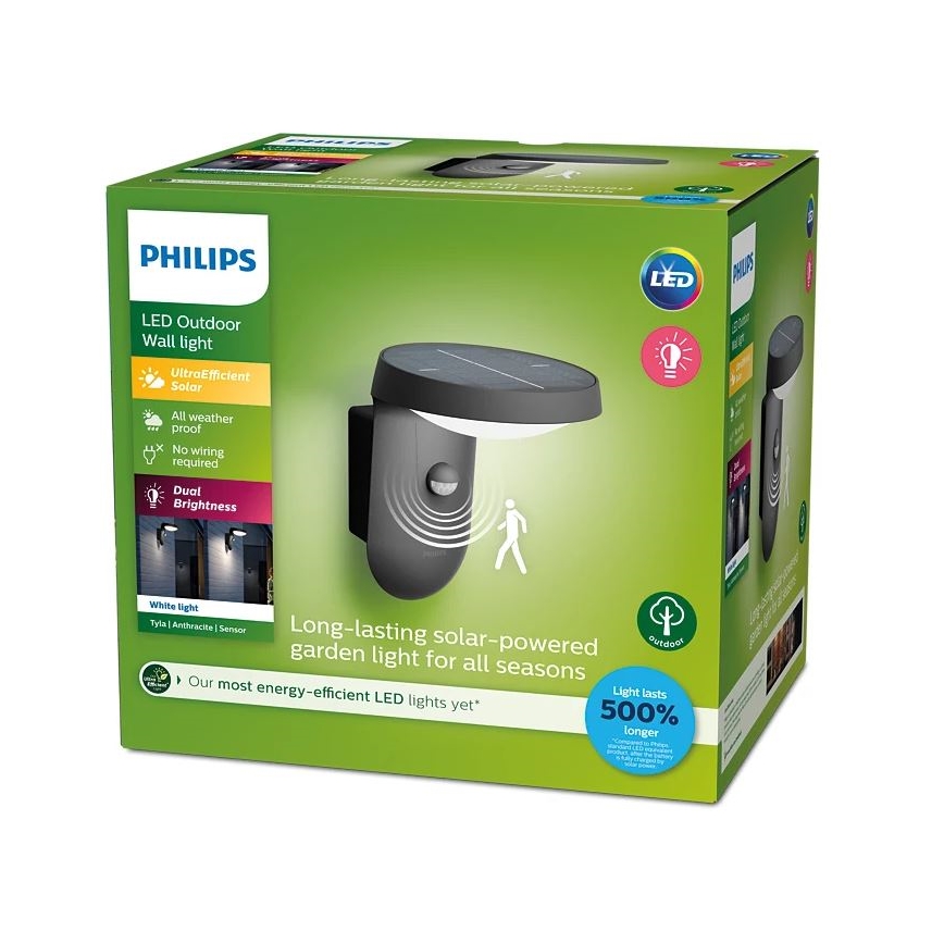 Philips - Luminária de parede solar LED com sensor de movimento e crepúsculo LED/1,2W/4V 1800 mAh 3000K IP44