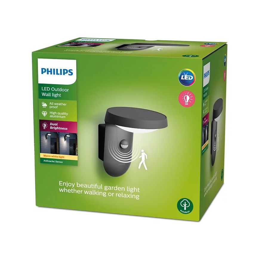 Philips - Luminária de parede exterior LED com sensor LED/9W/230V 2700K IP44