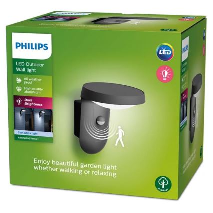 Philips - Luminária de parede exterior LED com sensor LED/9W/230V 4000K IP44