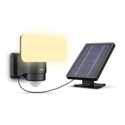 Philips - Luminária de parede solar LED com sensor de movimento e crepúsculo TYLUS LED/6W/3,7V 2600 mAh 3000K IP44