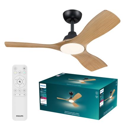 Philips - Ventilador de teto LED dimerizável OLAS LED/24W/230V diâmetro 106 cm preto/castanho + comando remoto