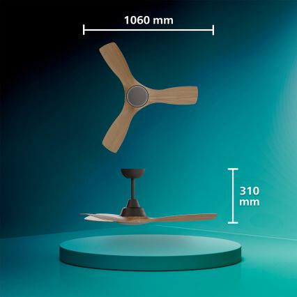Philips - Ventilador de teto LED dimerizável OLAS LED/24W/230V diâmetro 106 cm preto/castanho + comando remoto