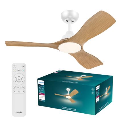 Philips - Ventilador de teto LED dimerizável OLAS LED/24W/230V diâmetro 106 cm branco/castanho + comando remoto