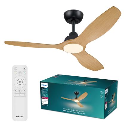 Philips - Ventilador de teto LED regulável OLAS LED/24W/230V Ø 132 cm preto/castanho + controlo remoto