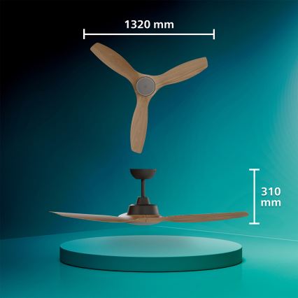 Philips - Ventilador de teto LED regulável OLAS LED/24W/230V Ø 132 cm preto/castanho + controlo remoto