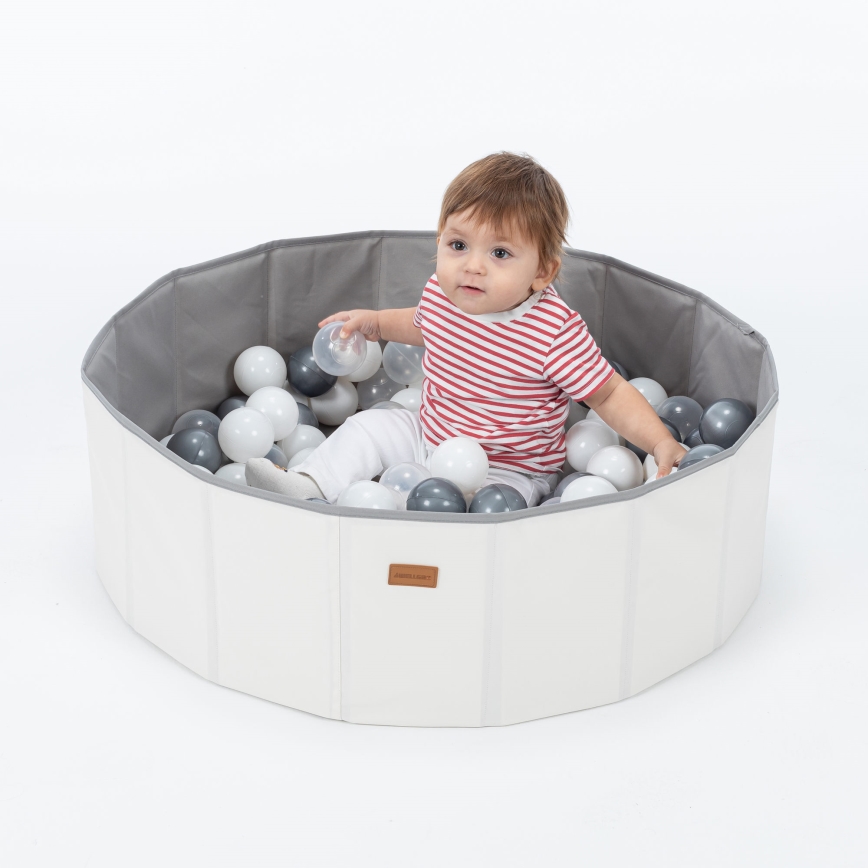 Piscina seca infantil com bolas, diâmetro 80 cm, branco/cinza