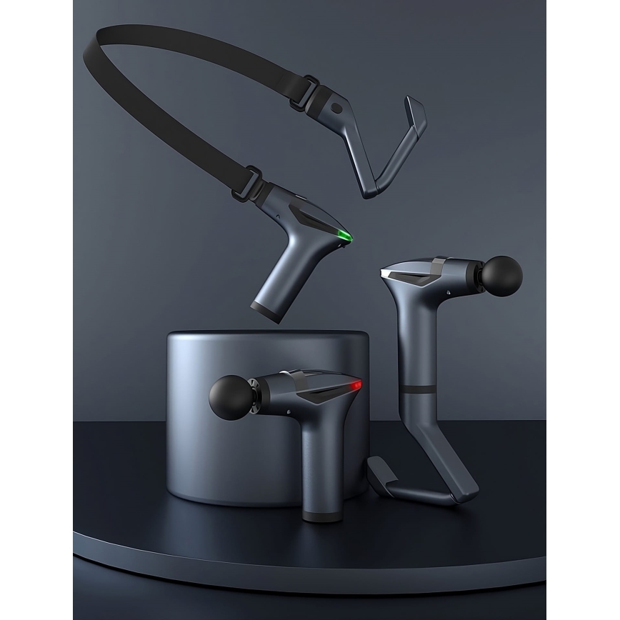 Pistola de massagem recarregável com 4 cabeças e cinta 25W/5V 1500 mAh