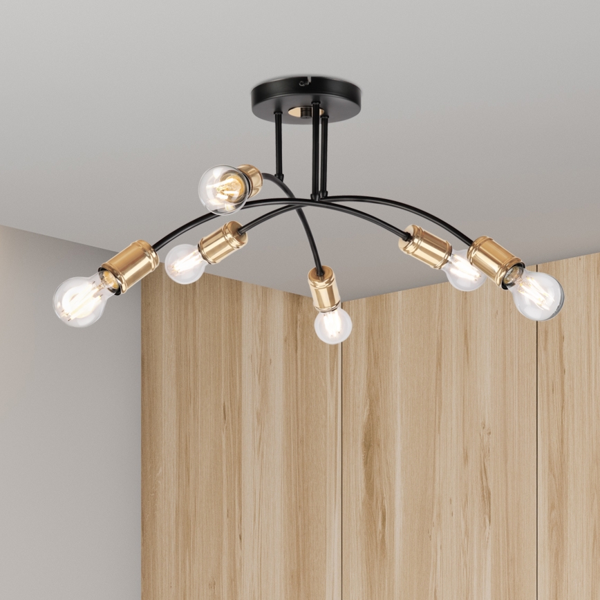 Plafon de teto fixo ANYA 6xE27/15W/230V preto/dourado