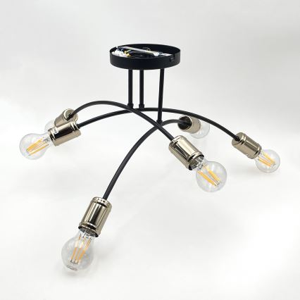 Plafon de teto fixo ANYA 6xE27/15W/230V preto/dourado
