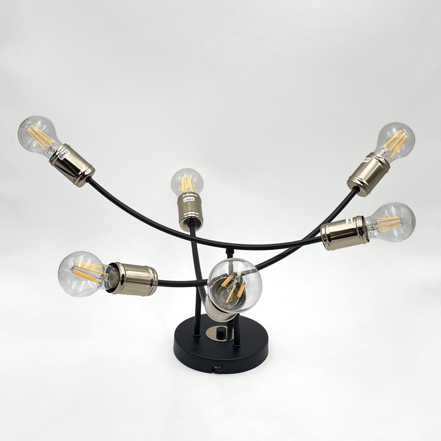 Plafon de teto fixo ANYA 6xE27/15W/230V preto/dourado