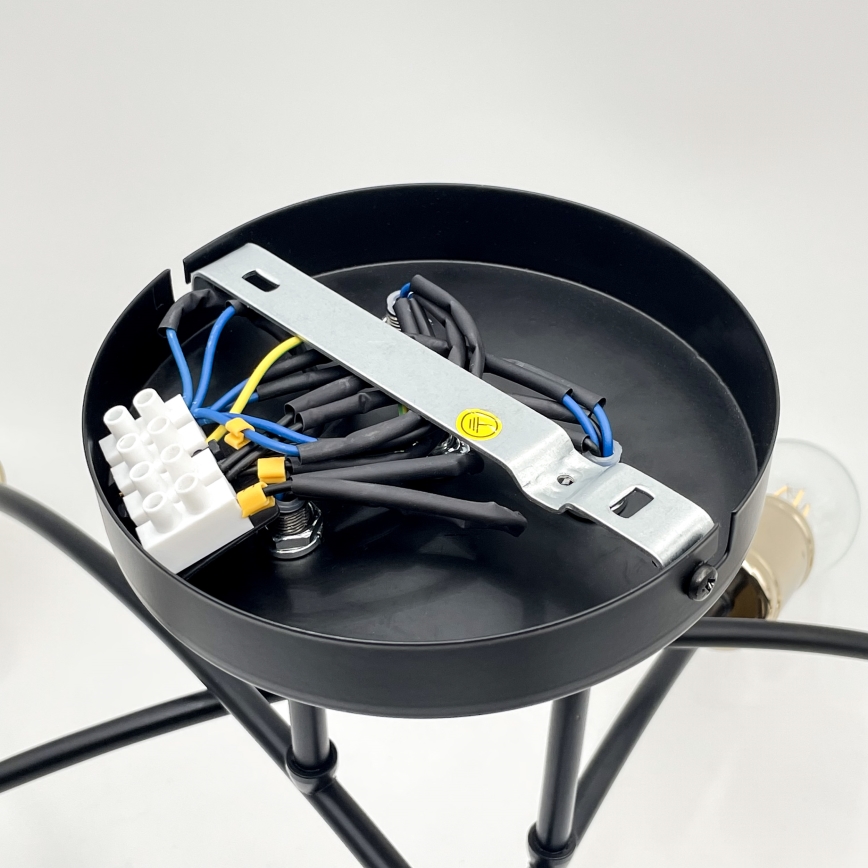 Plafon de teto fixo ANYA 6xE27/15W/230V preto/dourado
