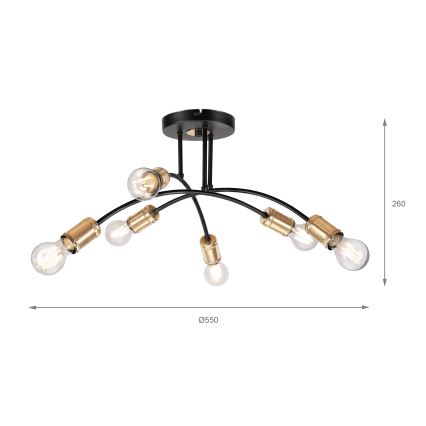 Plafon de teto fixo ANYA 6xE27/15W/230V preto/dourado