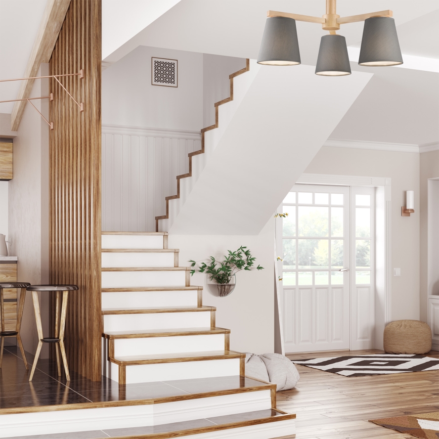 Lustre de teto ELLIE 3xE27/60W/230V cinza/bétula