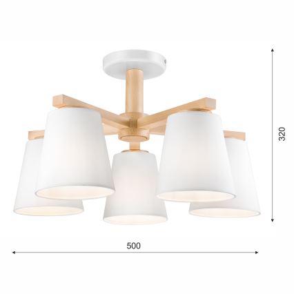 Plafonier ELLIE 5xE27/60W/230V branco/bétula