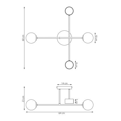 Plafon HOLON 2xG9/8W/230V + 2xGX53/12W cinzento
