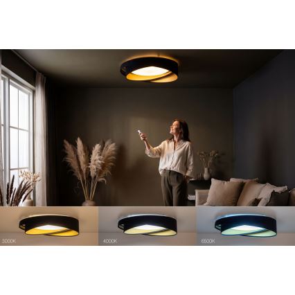 Luminária de teto LED dimerizável SMART GALAXY MODERN LED/24W/230V 3000-6500K Ø 55 cm preto/dourado + controlo remoto
