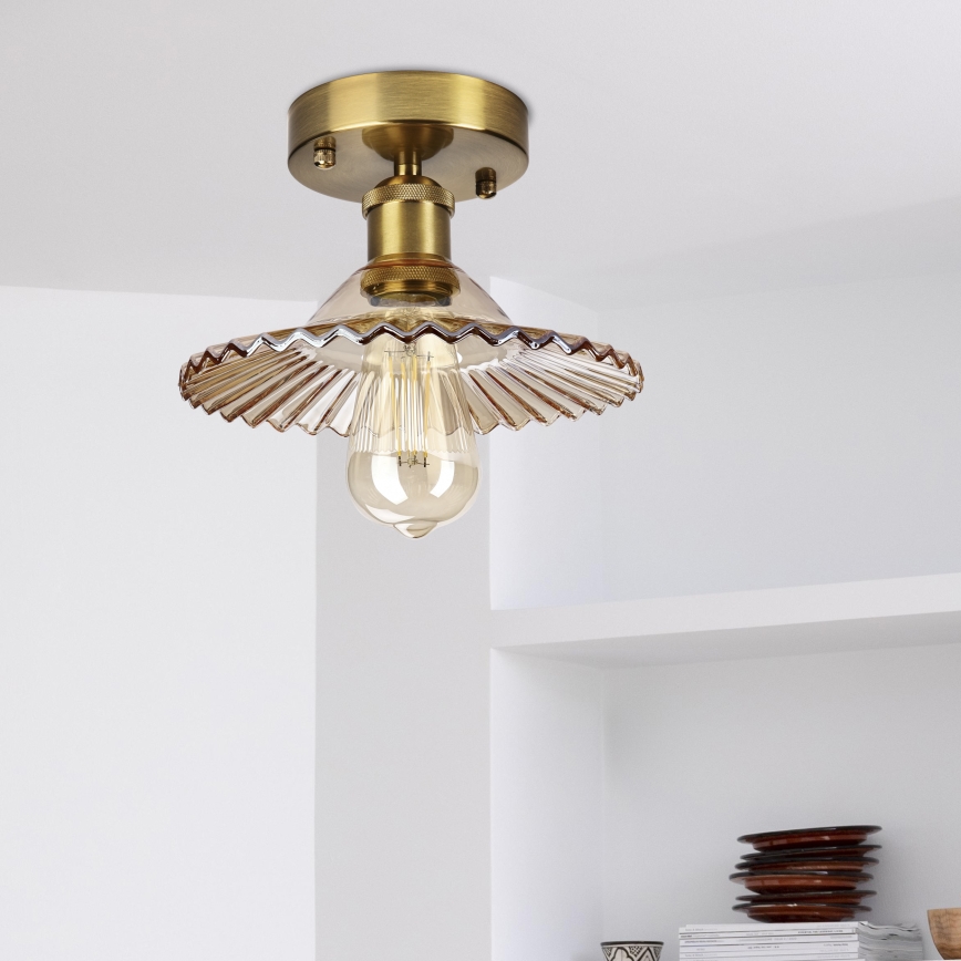 Plafon TRISH 1xE27/15W/230V dourado/bege fumê