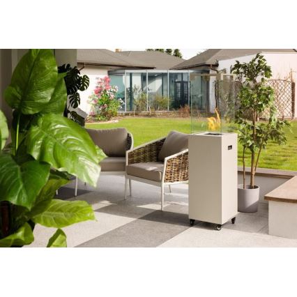 Planika - Lareira a gás para exterior 142x36 cm 8kW 1xAAA branca + capa protetora
