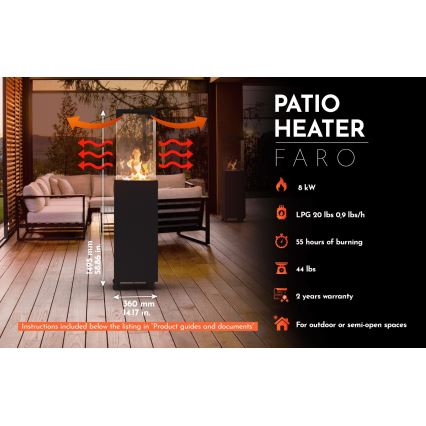 Planika - Lareira exterior a gás 142x36 cm 8kW 1xAAA preta + capa de proteção