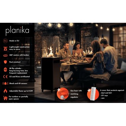 Planika - Lareira exterior a gás 142x36 cm 8kW 1xAAA preta + capa de proteção
