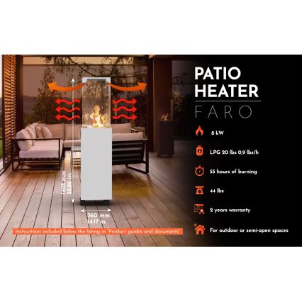 Planika - Lareira exterior a gás 142x36 cm 8kW 1xAAA branco + capa de proteção