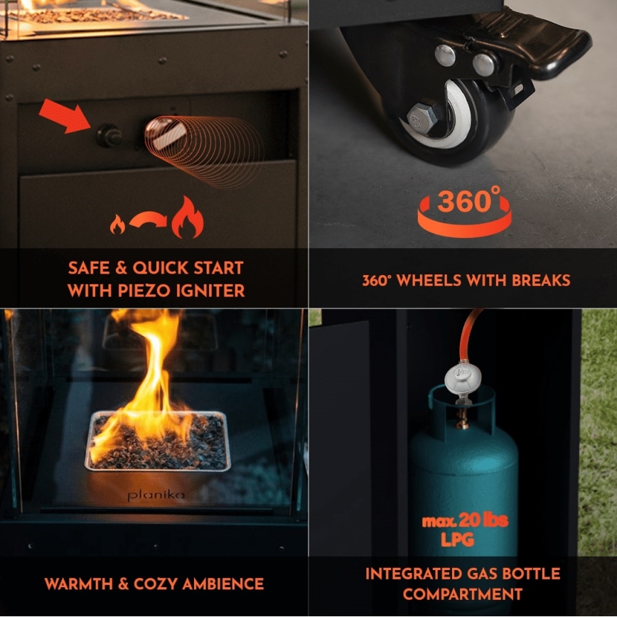 Planika - Lareira exterior a gás 142x36 cm 8kW 1xAAA branco + capa de proteção