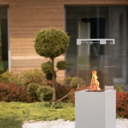 Planika - Lareira exterior a gás 142x36 cm 8kW 1xAAA branco + capa de proteção