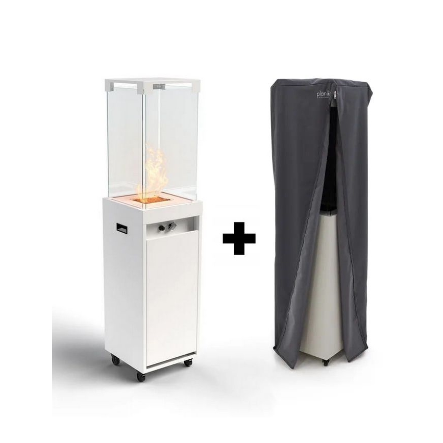 Planika - Lareira exterior a gás 142x36 cm 8kW 1xAAA branco + capa de proteção