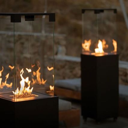 Planika - Lareira exterior a gás 142x36 cm 8kW 1xAAA preto + capa de proteção