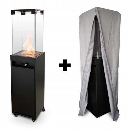 Planika - Lareira exterior a gás 142x36 cm 8kW 1xAAA preto + capa de proteção