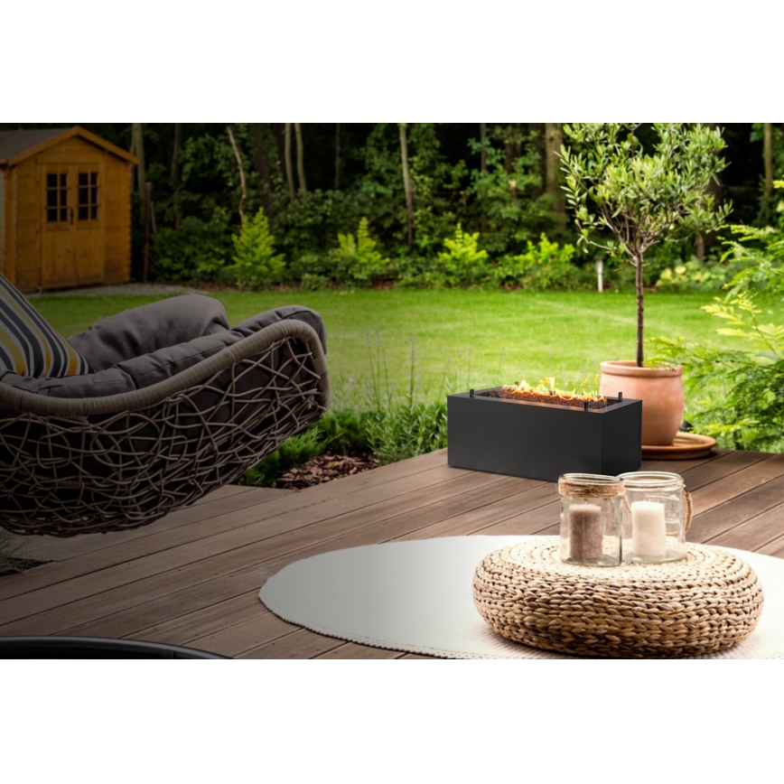 Planika - Lareira exterior a gás 41,4x69,8 cm 10kW 1xAAA preto + capa de proteção