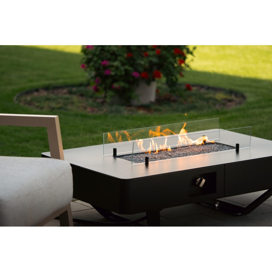 Planika - Lareira exterior a gás 46x106 cm 10kW preto + capa protetora