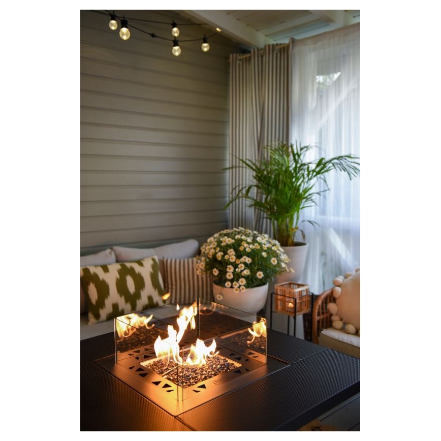 Planika - Lareira exterior a gás 79,7x90 cm 10kW 1xAAA preto + capa de proteção