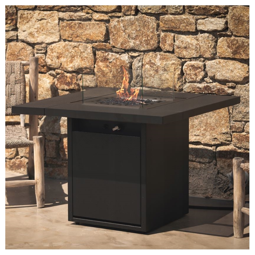 Planika - Lareira exterior a gás 79,7x90 cm 10kW 1xAAA preto + capa de proteção