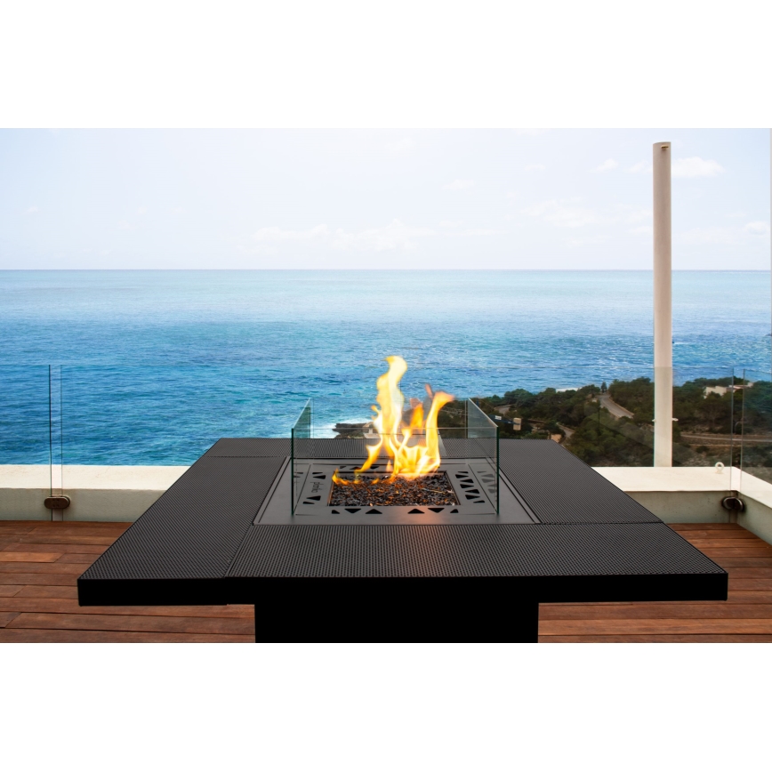 Planika - Lareira exterior a gás 79,7x90 cm 10kW 1xAAA preto + capa de proteção