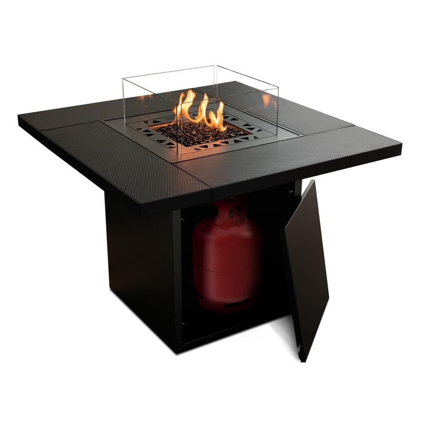 Planika - Lareira exterior a gás 79,7x90 cm 10kW 1xAAA preto + capa de proteção