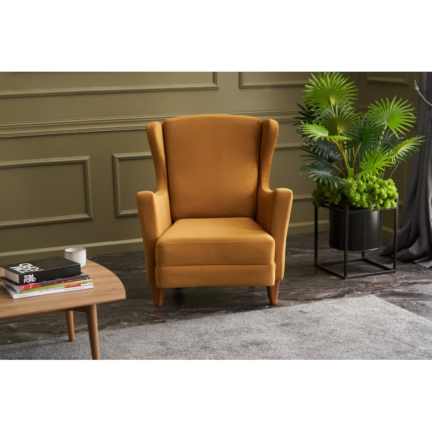 Poltrona estilo wingback NUPI amarela