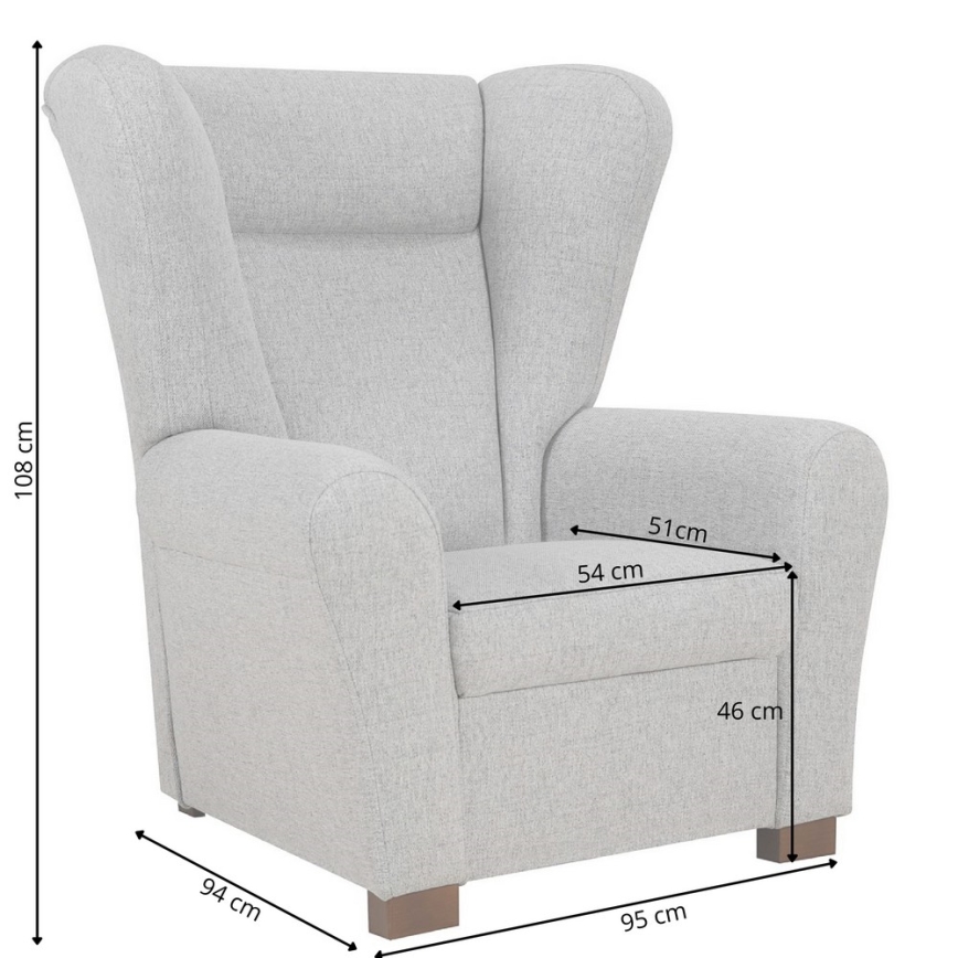 Poltrona tipo 'wing' VIVA, cinzenta