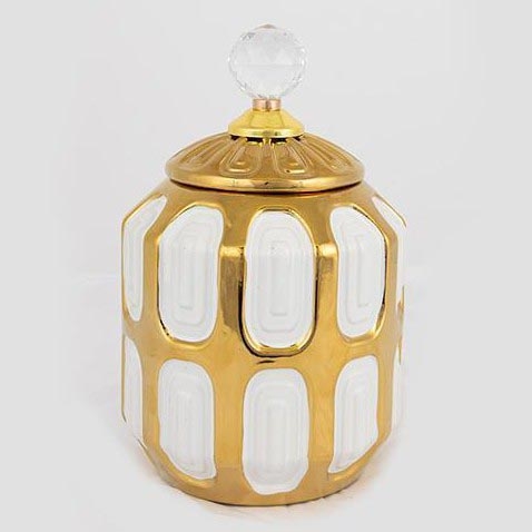Pote de cerâmica 18,2x15 cm dourado/branco