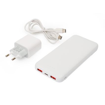 Power Bank 10000 mAh + adaptador 20W Power Delivery + USB-C/USB-C cabo 1m branco