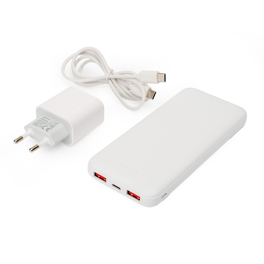 Power Bank 10000 mAh + adaptador 20W Power Delivery + USB-C/USB-C cabo 1m branco