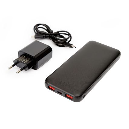 Power Bank 10000 mAh + adaptador 20W Power Delivery + USB-C/USB-C cabo 1m preto