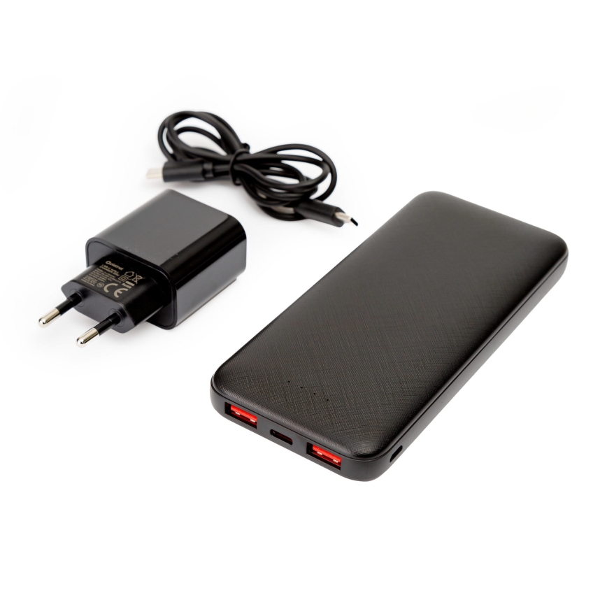 Power Bank 10000 mAh + adaptador 20W Power Delivery + USB-C/USB-C cabo 1m preto