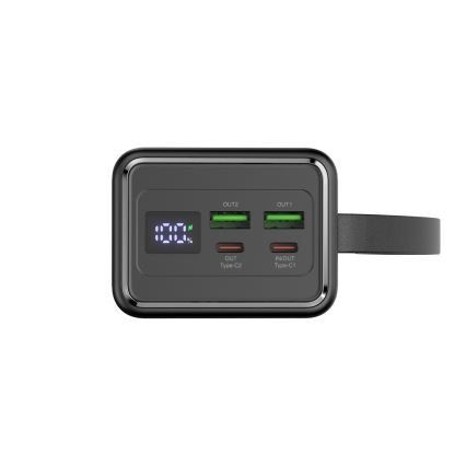 Power Bank 40000 mAh 65W Power Delivery 2xUSB-A + 2xUSB-C com lanterna LED e cabo USB-C 1m preto
