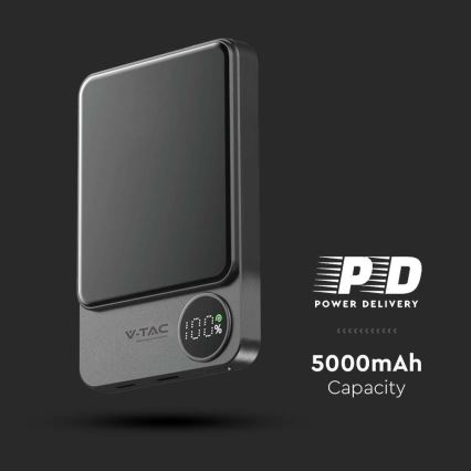 Power Bank com ecrã e carregamento sem fios Power Delivery 5000mAh/20W/5V preto