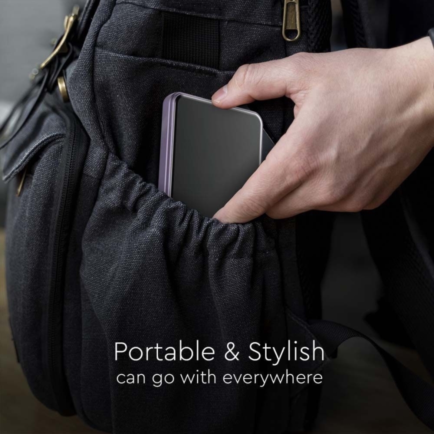 Power Bank com ecrã e carregamento sem fios Power Delivery 5000mAh/20W/5V roxo