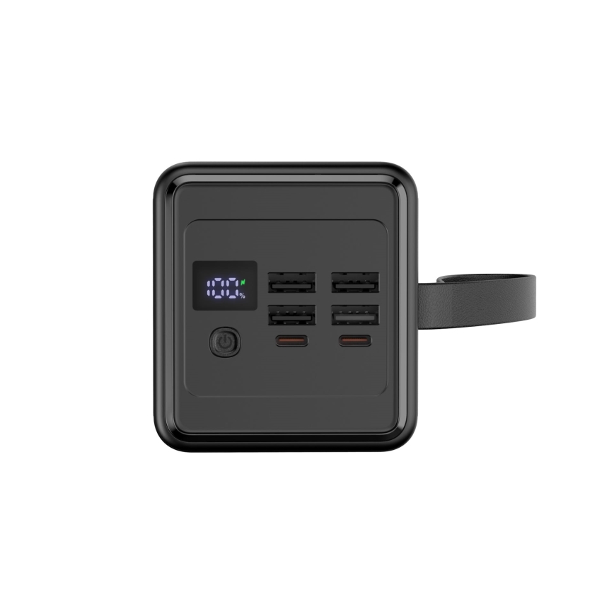 Power Bank 60000 mAh 65W Power Delivery 4xUSB-A + 2xUSB-C com Lanterna LED com gancho e íman e USB-C cabo 1m preto