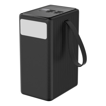 Power bank 80000 mAh, 65 W Power Delivery, 4x USB-A + 2x USB-C, com lanterna LED e cabo USB-C de 1 m, preto