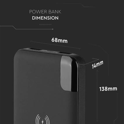 Power Bank 8000mAh/3,7V com carregamento sem fios e estação de ancoragem preta